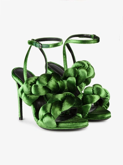 Shop Marco De Vincenzo Green Velvet Braided Strap 120 Sandals
