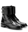 Saint Laurent Black Leather Double Buckle Detail Lace Up Combat Boots In Eoir