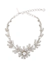 OSCAR DE LA RENTA baguette flower necklace,BRASS,CRYSTAL,PEWTER