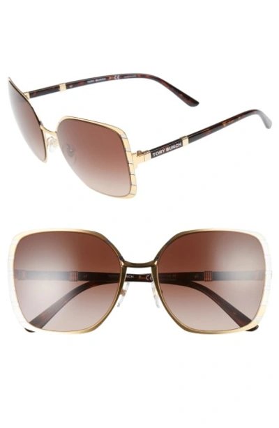 Tory Burch Striped Square Metal Sunglasses In Brown