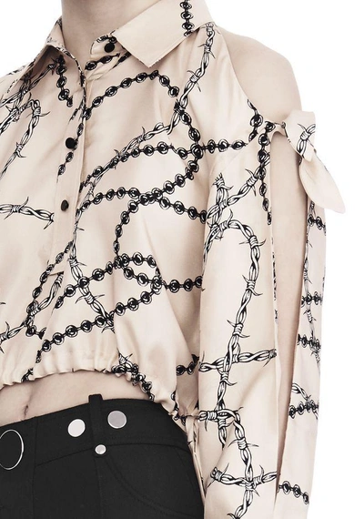 Shop Alexander Wang Cropped Blouse With Slit Shoulders And Barbed Wire Print In Light Pink