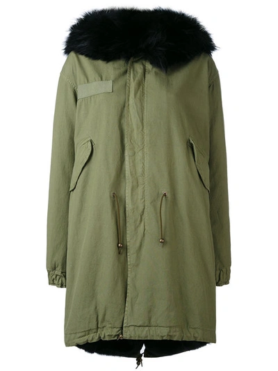 Mr & Mrs Italy Racoon Fur Trim Hooded Coat In C3040
