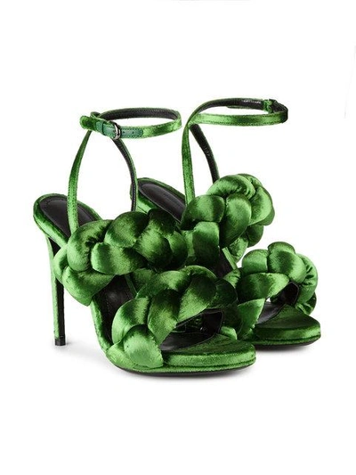 Shop Marco De Vincenzo Green Velvet Braided Strap 120 Sandals