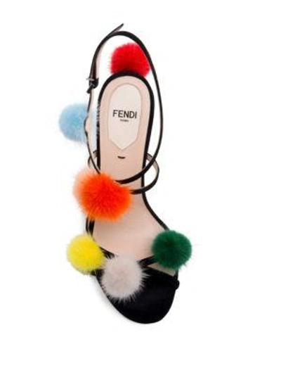 Shop Fendi Mink Fur Pom-pom Suede Sandals In Black Multi