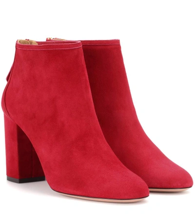 Aquazzura Downtown 85 Suede Boots In Spice Red