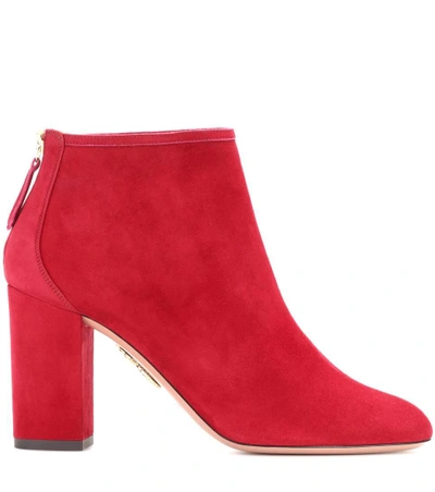 Shop Aquazzura Downtown 85 Suede Boots In Spice Red