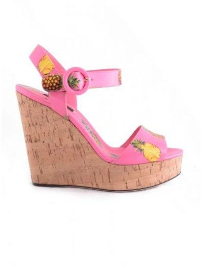 Shop Dolce & Gabbana Pineapple Print Wedge Sandals In Rosa