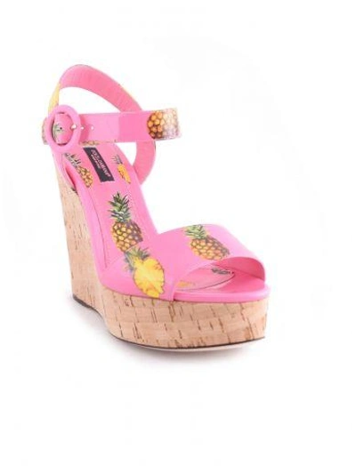 Shop Dolce & Gabbana Pineapple Print Wedge Sandals In Rosa