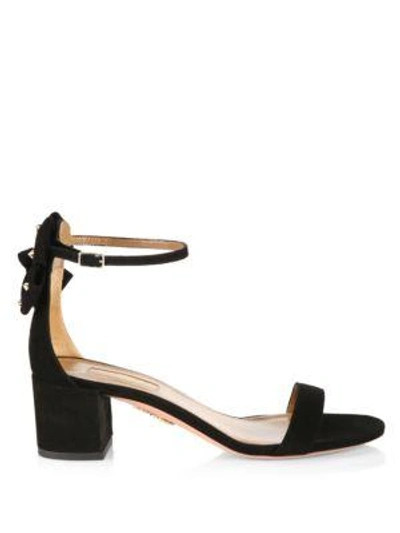 Shop Aquazzura Siena Bow Suede Ankle-strap Sandals In Black