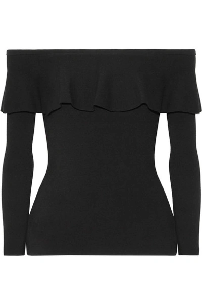 Shop Michael Kors Off-the-shoulder Ruffled Stretch-knit Top