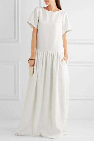 Shop Halfpenny London Stella Drop-waist Crepe De Chine Gown In White