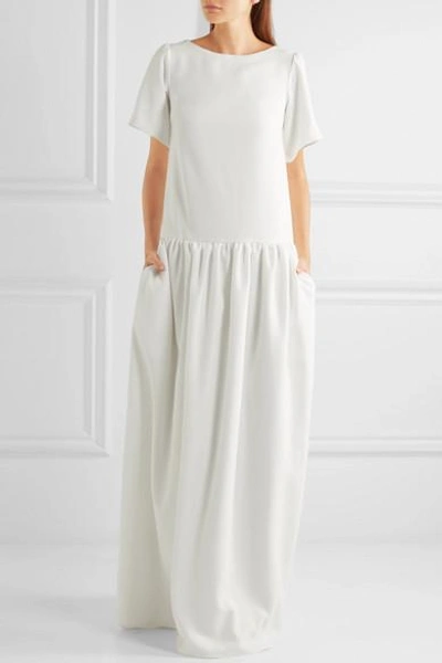 Shop Halfpenny London Stella Drop-waist Crepe De Chine Gown In White