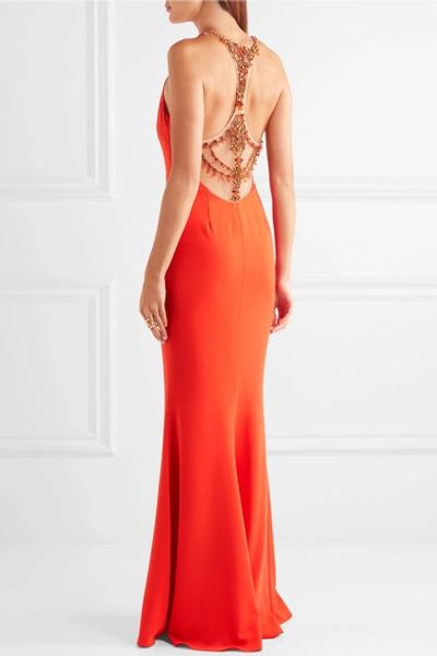 Shop Marchesa Notte Tulle-paneled Embellished Stretch-crepe Gown