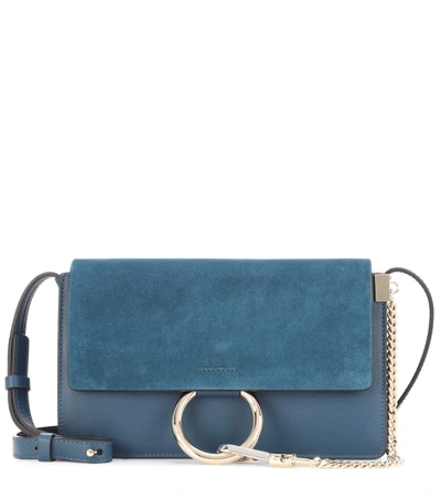 Shop Chloé Faye Small Suede And Leather Shoulder Bag In Majolica Llue