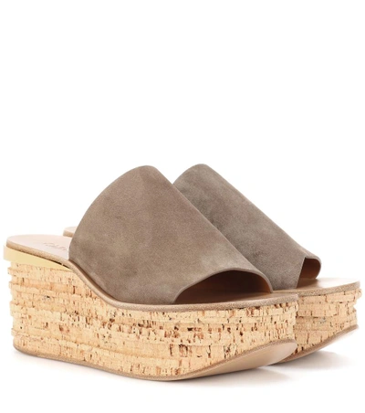 Chloé Grey Suede Camille Sandals In Dark Greige