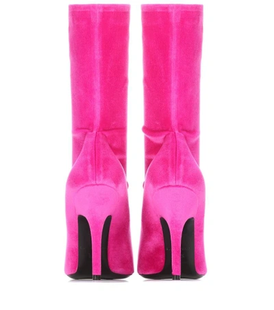 Shop Balenciaga Knife Velvet Ankle Boots In Rose Fuchsia