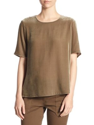 Shop Vince Velvet Crewneck Tee In Ragweed