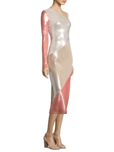 Diane Von Furstenberg One Shoulder Bias Silk Dress In Ivory Light