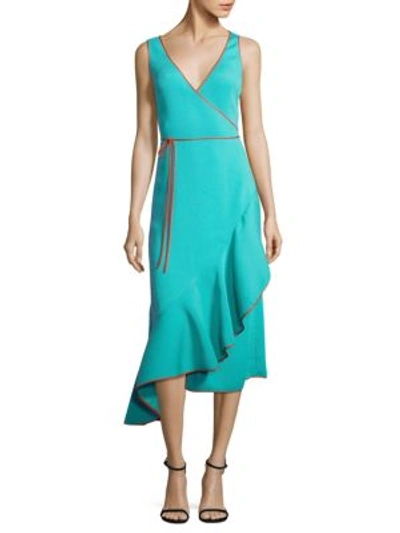 Shop Diane Von Furstenberg Asymmetrical Ruffle Hem Dress In Bright Aqua