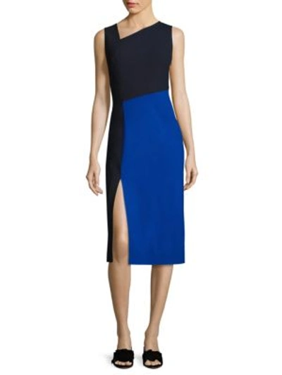 Shop Diane Von Furstenberg Asymmetrical Colorblock Midi Dress In Midnight/klein Blue