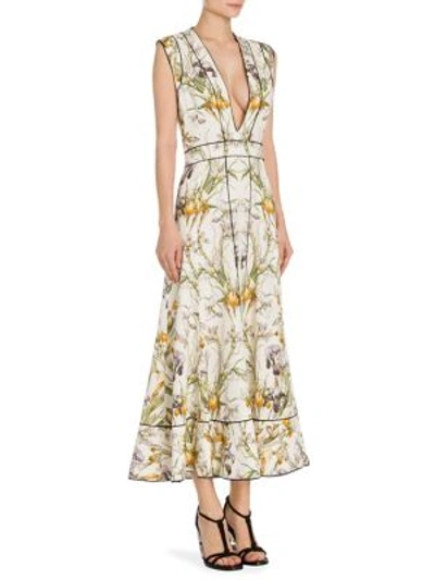 Shop Alexander Mcqueen Iris-print Silk Midi Dress In Canepa