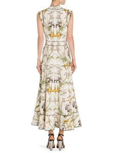 Shop Alexander Mcqueen Iris-print Silk Midi Dress In Canepa