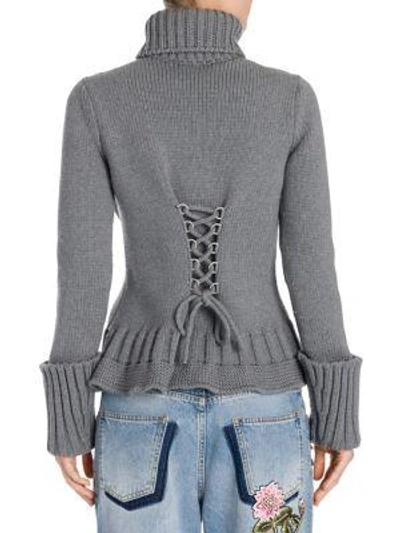 Shop Alexander Mcqueen Lace-up Wool Zip-up Cardigan In Dark Grey