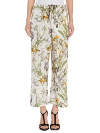 Shop Alexander Mcqueen Floral-print Silk Pajama Pants In Ivory Mix