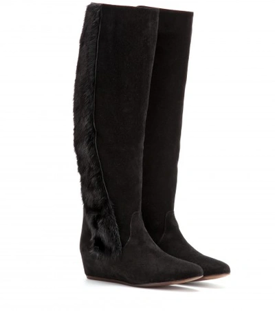 Lanvin Suede Concealed Wedge Boots In Eoir