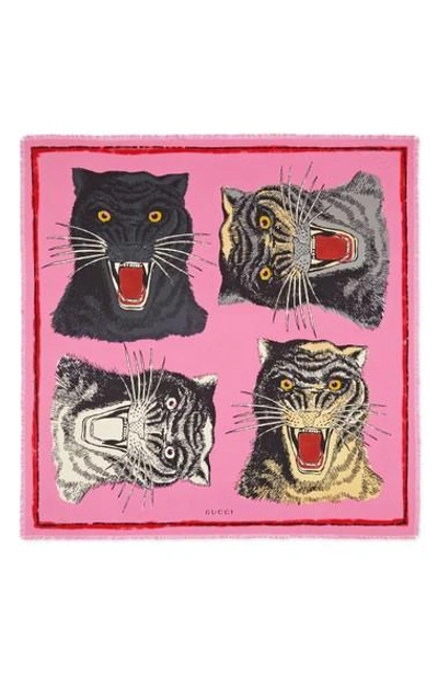 Shop Gucci Tiger Faces Scarf In Roseate