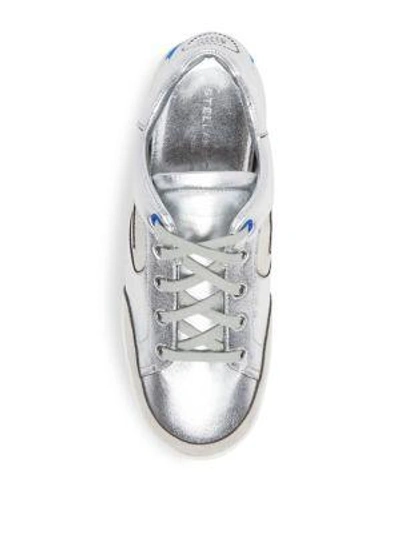 Shop Stella Mccartney Lace-up Metallic Sneakers In Silver Multi