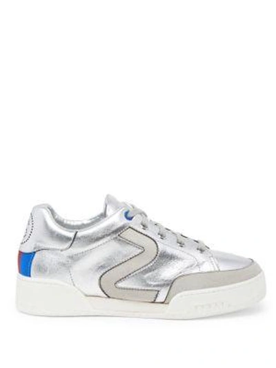 Shop Stella Mccartney Lace-up Metallic Sneakers In Silver Multi