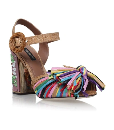 Shop Dolce & Gabbana Raffia Bow Sandals 105 In Pink