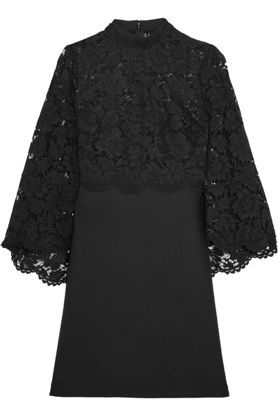 Valentino Cape-back Corded Lace And Wool-blend Mini Dress