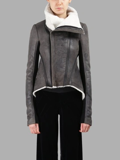 Rick Owens Leather-trimmed Shearling Biker Jacket In Grey