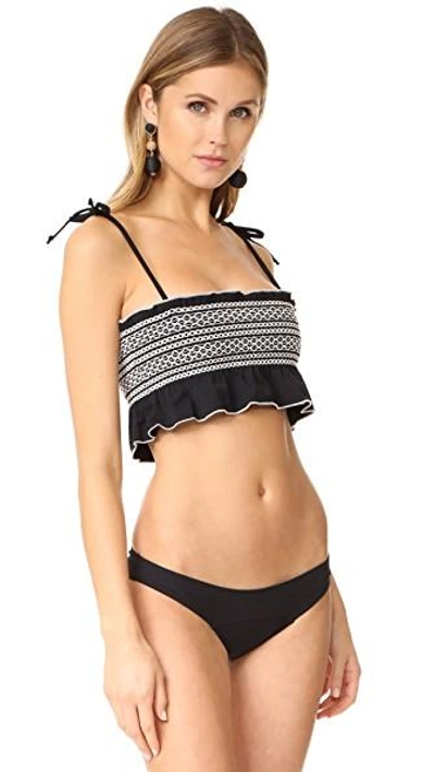 Shop Lisa Marie Fernandez Selena Smocked Bikini In Black Crepe