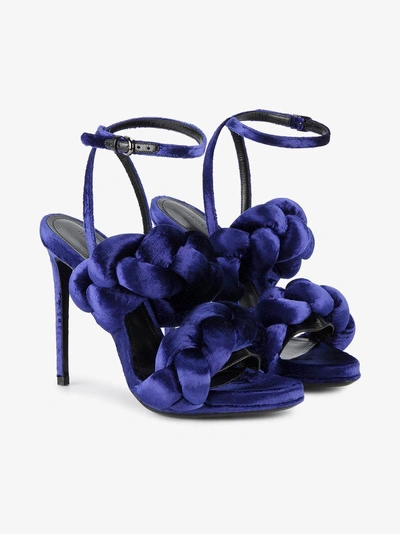 Shop Marco De Vincenzo Blue Velvet Braided Strap 120 Sandals