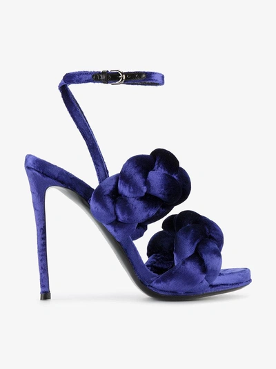 Shop Marco De Vincenzo Blue Velvet Braided Strap 120 Sandals