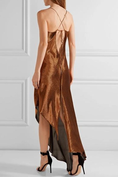 Shop Juan Carlos Obando Asymmetric Metallic Stretch Silk-blend Maxi Dress