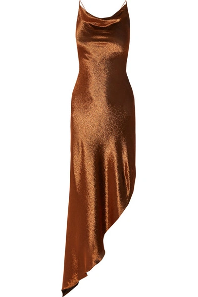 Shop Juan Carlos Obando Asymmetric Metallic Stretch Silk-blend Maxi Dress