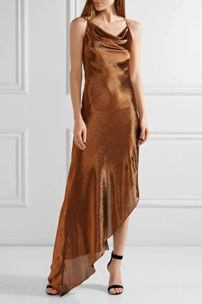 Shop Juan Carlos Obando Asymmetric Metallic Stretch Silk-blend Maxi Dress
