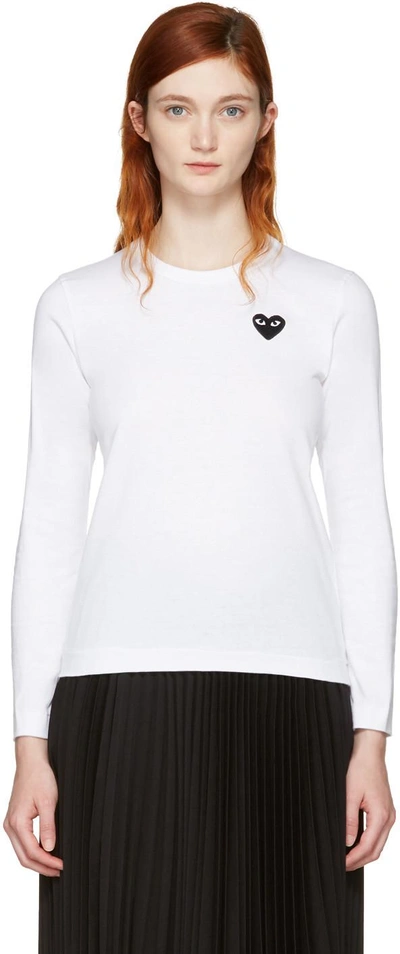 Shop Comme Des Garçons Play Comme Des Garcons Play White Long Sleeve Heart Patch T-shirt In 2 White