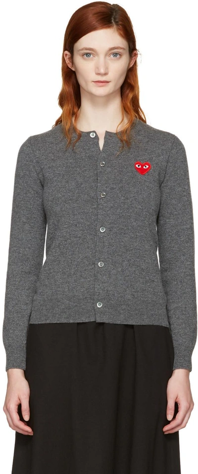 Shop Comme Des Garçons Play Comme Des Garcons Play Grey And Red Heart Patch Cardigan In 3 Grey