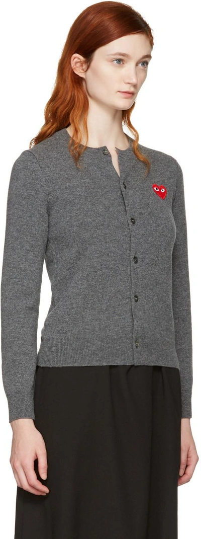 Shop Comme Des Garçons Play Comme Des Garcons Play Grey And Red Heart Patch Cardigan In 3 Grey