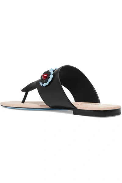 Shop Fendi Studded Appliquéd Leather Sandals In Black