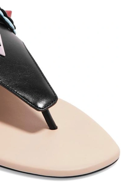 Shop Fendi Studded Appliquéd Leather Sandals In Black