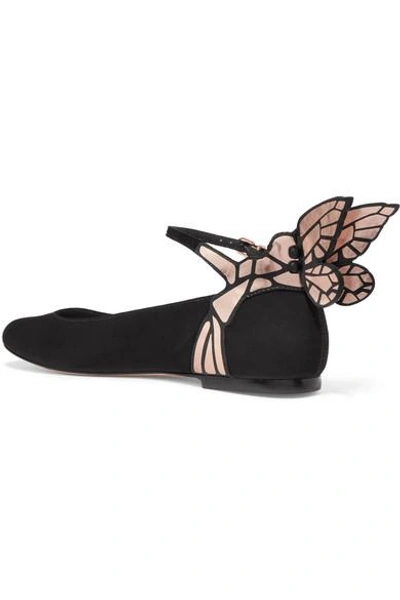 Shop Sophia Webster Chiara Metallic Leather-trimmed Suede Ballet Flats In Black