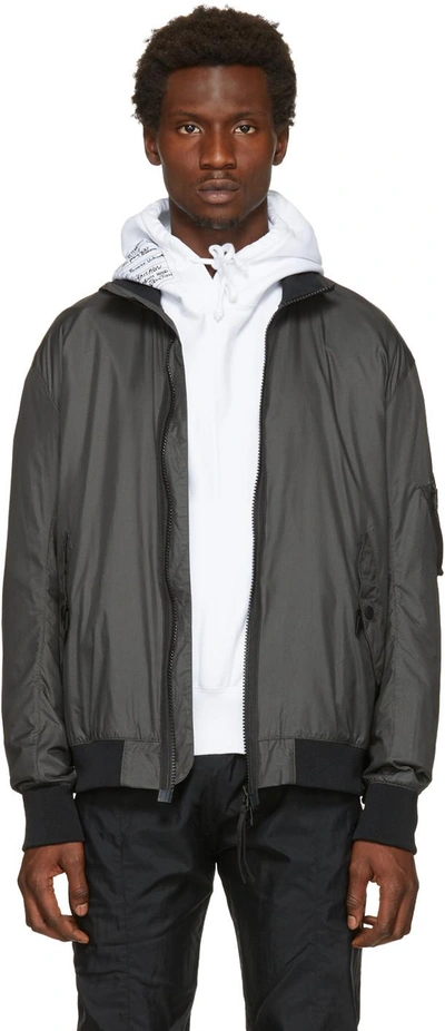 Shop Helmut Lang Grey Translucent Bomber Jacket