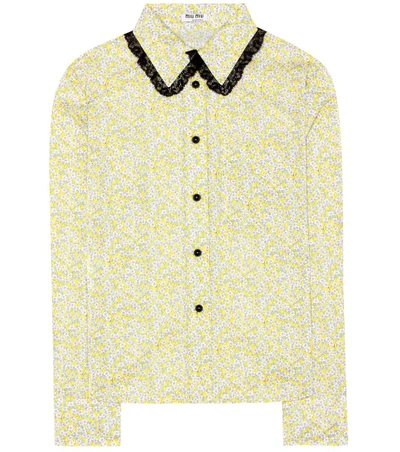 Miu Miu Floral-print Cotton-poplin Shirt In Yellow