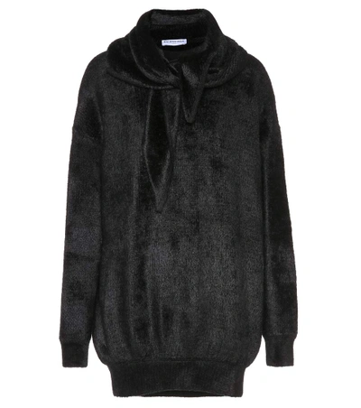 Balenciaga Hooded Velour Sweatshirt, Black (noir) In Noir|nero
